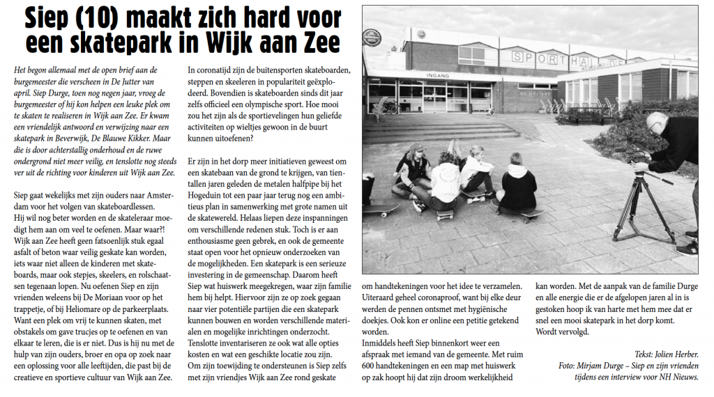 Siep (10) maakt zich hard voor een skatepark in Wijk aan Zee - Jutter 2020 nummer 11